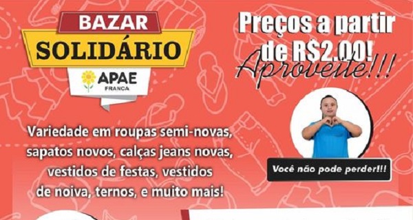 APAE-Franca realizará o Bazar Solidário nos dias 11 e 12 de março