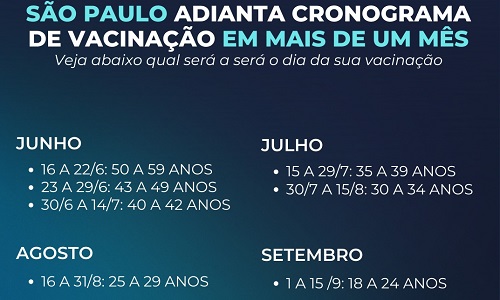 São Paulo vai vacinar todos adultos acima de 18 anos até dia 15 de setembro; Veja!